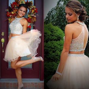 Free Shipping Two Pieces Halter Homecoming Dresses 2019 Beading Crystal Top Tulle Short A Line Party Graduation Prom Gown Cocktail Dres 198p