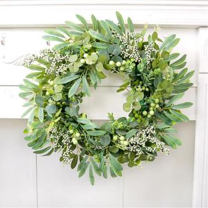 Decorative Flowers 20 Inch Eucalyptus Wreath For Door Handmade Artificial With Olive Leaves Wedding Birthday Party Banquet Decorations
