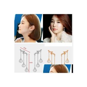 Stud Korean Star With Earrings Tassel Ear Pearl Alloy Sier Rose Gold Fashion Womens Accessories Exquisite Drop Delivery Jewelry Dhzbd