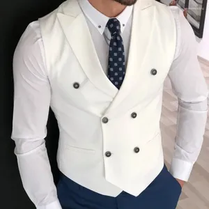 Kamizelki męskie kamizelki białe jedno kawałek szczytowe klapy podwójnie piersi męski garnitur w kamizelkę do formalnej drużbów w talii odzież