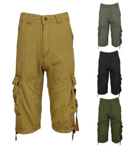 Men039s Casual Algodão Multi Pockets elásticos shorts de cintura solta Curtos de carga de até comprimento ajoelhado7983473
