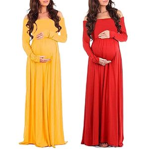 Maternidade feminina Gravidez Vestido elegante para mulheres grávidas de vestidos de ombro de manga comprida