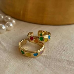 Band Rings Vintage Colored Enamel Rainbow Love RCute Punk Rock Simple Metal Vintage Open Ring Wholesale for Womens Jewelry J240516