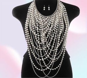 2020 Exaggerated beaded super long pendants necklace women trendy pearl choker necklace body jewelry gold shoulder chain Y200918202263045
