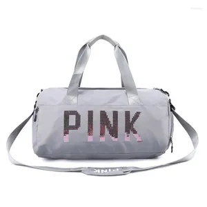 Storage Bags Oxford Cloth Travel Bag Women Fitness Training For Sports Gym Dry Wet Separation Shoes Pink Sequins Duffle