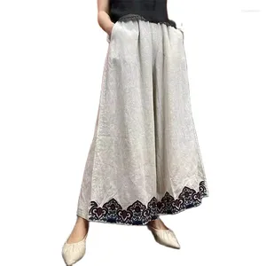 Pantaloni da donna 2024 primavera estate sottile da donna nazionale di cotone in cotone sciolto pantaloni elastici cinesi
