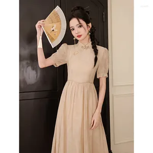 エスニック服yourqipaoグリーン中国の伝統的なチョンサムaodaiスカートの改善シフォンドレスデイリーウェアラブルhanfu