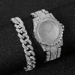 Zegarek obserwuj bransoletkę dla kobiet kubańska łańcuch urok moduł moda luksusowy złoty zestaw biżuterii 317n