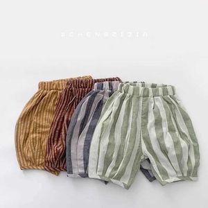 Trousers Newly Born Thin Blossom Boys and Girls Baby Summer Loose Mosquito proof Pants New Design Casual Sports Striped Cut Pants d240517