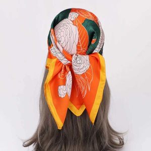 Bandanas Durag 70*70cm Spring New Small Square Scarf Flower Print Summer Bag Decorate Hair Tie Band Silky Scarf Women Beach Sunscreem Wr La J240516