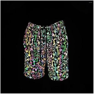 Mens Shorts Rainbow Color Mushroom Reflective Harajuku Hip Hop Short Pants Colorf Night Reflect Light Bermuda Mascina Drop Delivery Dhbcx