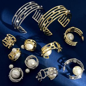 2024 New Arrival New Arrival Luxury Brand Fashion Charm Open Pearl Bangle Ring Earrings Retro Brass Style Multi Layer Cuff Bracelet Chain Women Jewelry Gift