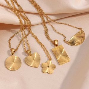 Pendant Necklaces E. B. belle stainless steel EnravRadiatLine round rectangular heart-shaped semi-circular geometric necklace earring jewelry set J240516