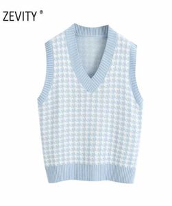 ZEVITY New Women fashion v neck houndstooth plaid patchwork vest jacket office ladies sleeveless casual slim waistCoat tops S378 26556358