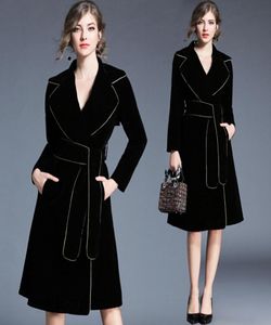 ファッション女性冬コートゴールデンストライプスーツ襟デザイナー豪華な服女性ベルベットトレンチコートウィンドブレーカームジェールアブリゴスD5511214