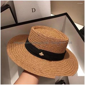 Breda breim hattar hink handgjorda st strandhatt för kvinnor sommarsemester panama mössa mode konkav platt solskydd släpp leverans acce otgvm