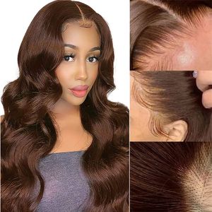 Chocolate Brown Lace Frontal Wigs Body Wave Transparent Lace Front Human Hair Wigs 4x4 Closure Wig Colored Indian Remy Hair