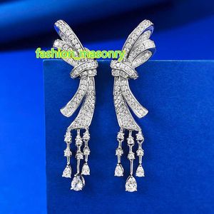 Bowknot Moissanite Diamond Dangle Earring 100% Real Sterling Sier Wedding Drop Earrings for Women Bridal Jewelry Gift