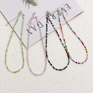 Hänge halsband enkla fröpärla sträng halsband fashionabla koreansk halsband charm färgglad handgjorda bohemiska halsband kvinnor strand kvinnor smycken j240516