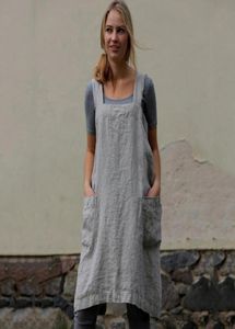 Cotton Linen Apron Garden Work Pinafore Dresses Women Square Collar Suspender Dress Overall Pocket Y59996434