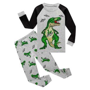 Pyjamas Autumn Baby Boys and Girls Pyjama Set Cartoon Dinosaur Childrens Kläder Långärmad dragkedja Top and Pants Childrens Homeing Pyjamas D240516