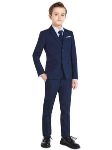 パンツベストシャツのネクタイとジャケットY240516を備えた小さな男の子向けの5個のピース​​スーツ/セット