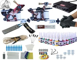 Komplett tatueringssats 2 vapen Immortal Color Inks Strömförsörjning Tatueringsmaskiner Nåltillbehörssatser Permanent Makeup Kit8528743