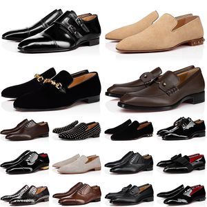 christians louboutins red bottom dress men moccasins with box Designer Loafers Sneakers Suede Patent Leather Rivets Slip On Mens Business Party Wedding 【code ：L】