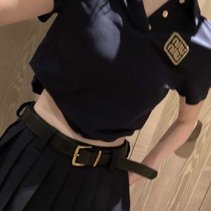 Men's T-shirts Mm Family 24ss New Gold Thread Embroidered Letter Polo Shirt+age Reducing Pleated Skirt Set with Belt