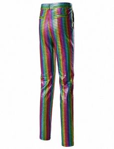 Rainbow Plaid Sequin Glitter Pants Men 70s Disco Party Dancer Singer Męs