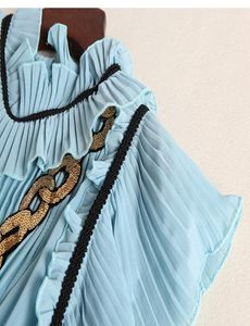 FashionDress 2017 Light Blue Ruffles Collar半袖女性