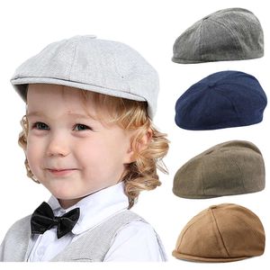 Baby Boys Octagonal Hats Kids Flat Newsboy Cap Child Elastic Berets Children Vintage Driver Hat Winter Spring Caps L2405