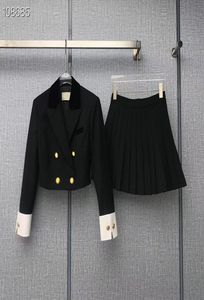 Kobieta Black Blazers Sukienki w stylu college'u patchwork dres gold guziki ozdobne sukienki 5523359