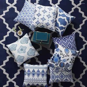 Pillow Blue Bohemian Geometric Wave Check Pillowcase European Pattern Cover 45x45 Decorative Sofa Pillowcover Home Decor
