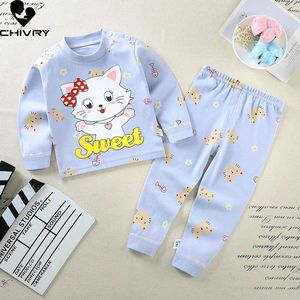 Pajamas The new 2024 childrens boys and girls pajama set cartoon long sleeved T-shirt top with pants baby spring/summer pajamas for young children d240517