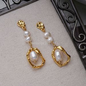 Natural Pearl Earrings Female Temperament Light Luxury Long Studs Silver Needle Retro Ear Accessories