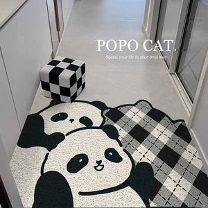 Carpets Cartoon black and white entrance door floor mat foyer dust removal foot PVC soil rubbing wear-resistant anti slip can be cut with silk fence H240517