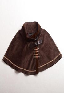 Gothic Punk Lolita Cape Girls BlueBrown Vintage Capelet Embroidery Cosplay Suede Fabric Outwear High Quality4362366