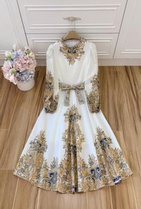 2020 summer new fashion romantic elegant wind wind wind lace collection waist print lace round collar cotton dress1188491