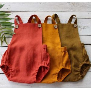 Rompers Pure Cotton Linen Newborn Baby Girl Jumpsuit Baby Boy Game Set ärmlös Summer Baby Jacket D240516