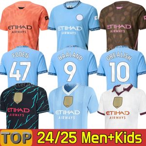 4XL 23 24 Erling Haaland MANS CITIES SOCCER JERSEYS PHILLIPS Agueroooo aniversário GREALISH DE BRUYNE FODEN 2023 2024 MANCHESTERS tops de futebol camisas kit infantil S-3XL