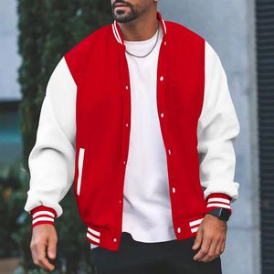 Mens Modern Color Block Bomber Jacket Casual Baseball Collar Stretch Comfort Easycare för Springfall 240513