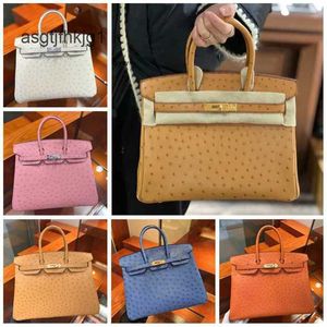 Ostrich Handbags Tote Bag Leather Handmade Wax Thread Bag for Women Overseas Genuine Pure Skin Small Size 2530 Handbag rj