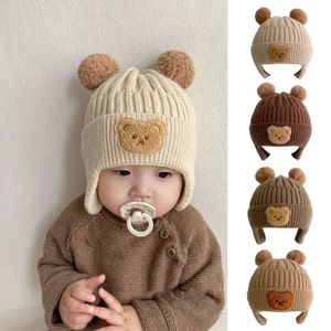 Winter Baby Beanie Cap Cartoon Bear Ear Protection Knitted Hat for Toddler Boys Girls Cute Korean Warm Kids Crochet Hats Gorros L2405