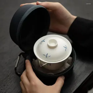 Teaware Set Handmålad orkidéreseet Tea Set Portable Outdoor Making Gaiwan Ceramic One Pot fyller tre koppar