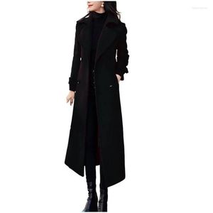 Womens Trench Coats Thermal Winter Overcoat Business Mid-Calf Length Jacket Formal Wool Blends Double-Breasted Coat Thick Female Out Dhuzk