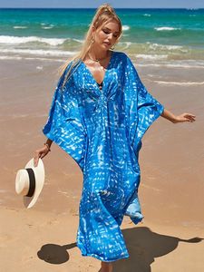 Plus Size Kaftan Dresses For Women Tie Dye Print Beach Cover Up 2024 Robe De Plage Caftan Swimsuit Beachwear Tunic