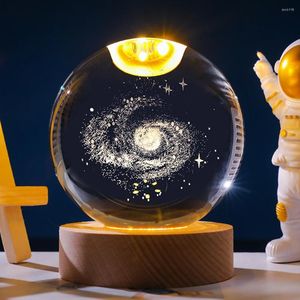 Декоративные фигурки 3D Лунный Галактик Glaxy Globe Night Light светодиодные светильники 16 изменение цвета маленькая настольная лампа Хрустальный шарик Деревянный базовый день