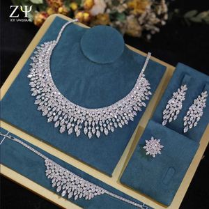Wedding Jewelry Sets Fashionable white 5A CZ zirconia leaf earring necklace suitable for female brides wedding jewelry sets Bijoux womens outfits