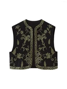 Women's Vests Women Vintage O Neck Flower Embroidery Short Vest Jacket Ladies Sleeveless Casual Cardigan WaistCoat Crop Tops CT5359